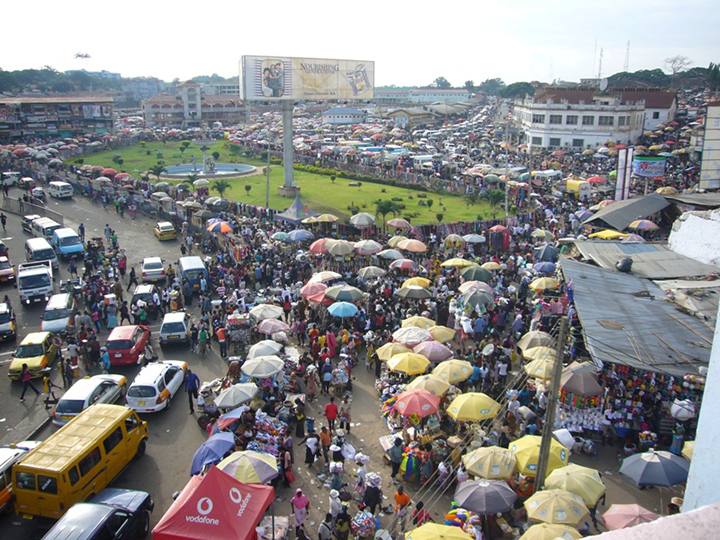 Central area of the Greater Kumasi filled with people.