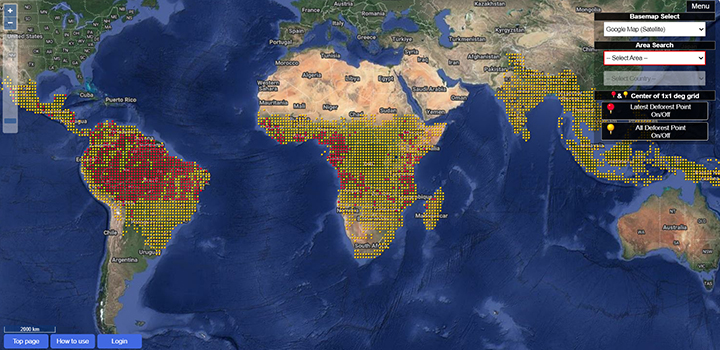Deforestation detection map on the JJ-FAST website.