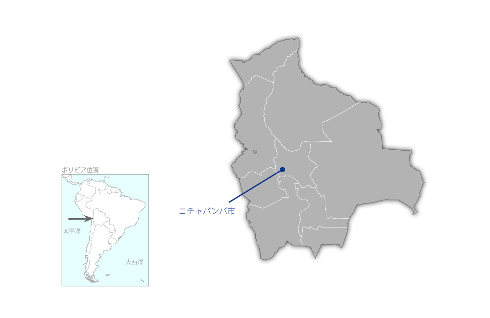 コチャバンバ母子医療システム強化計画の協力地域の地図