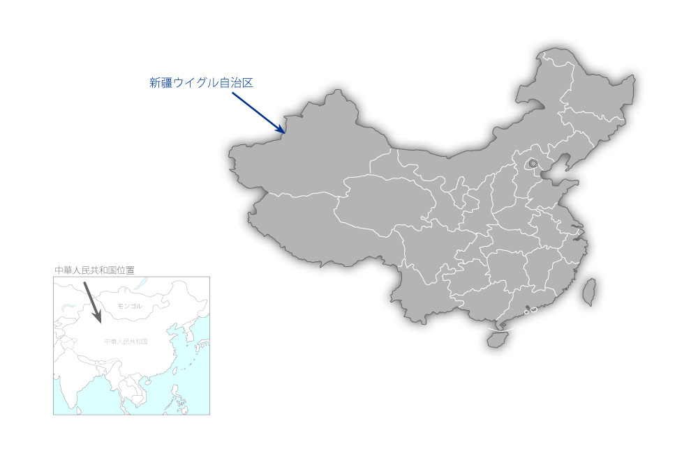 新疆ウイグル自治区医療水準向上計画の協力地域の地図