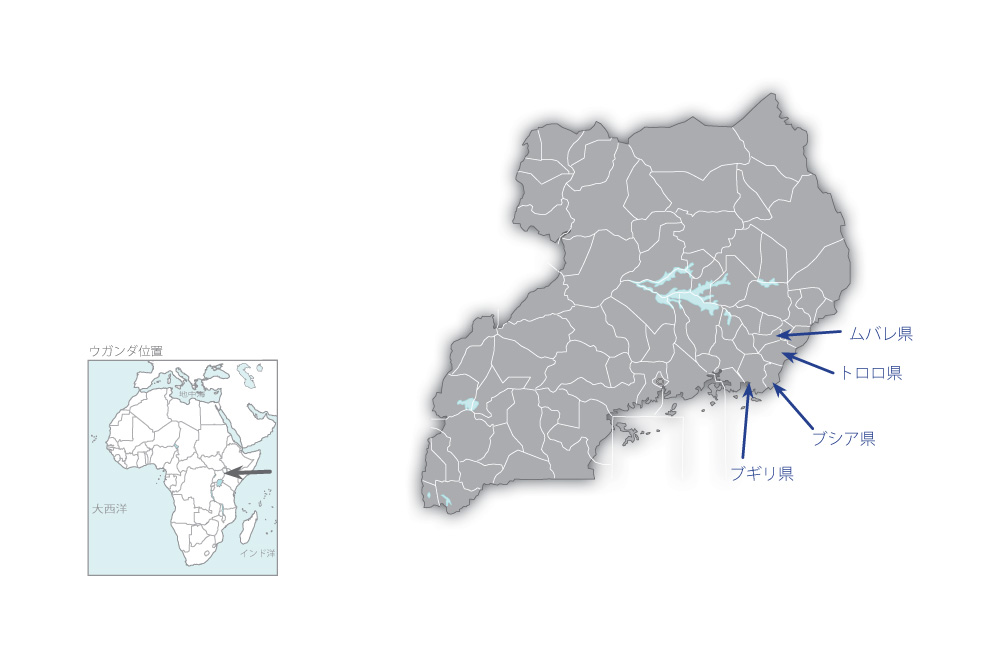 東部ウガンダ医療施設改善計画（第1期）の協力地域の地図