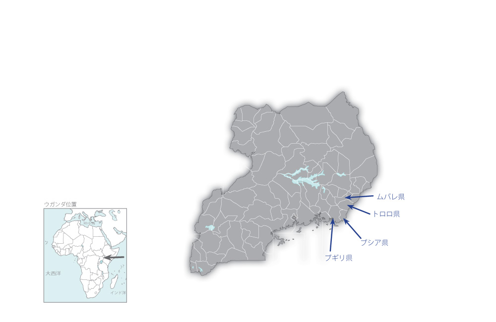 東部ウガンダ医療施設改善計画（第2期）の協力地域の地図