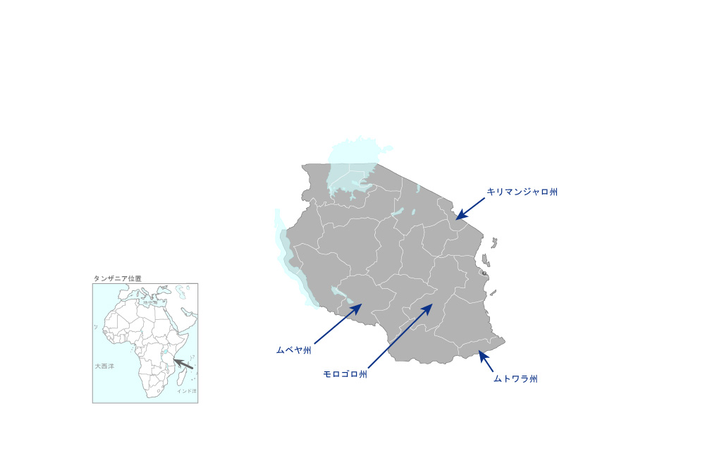 DADP灌漑事業ガイドライン策定・訓練計画プロジェクトの協力地域の地図