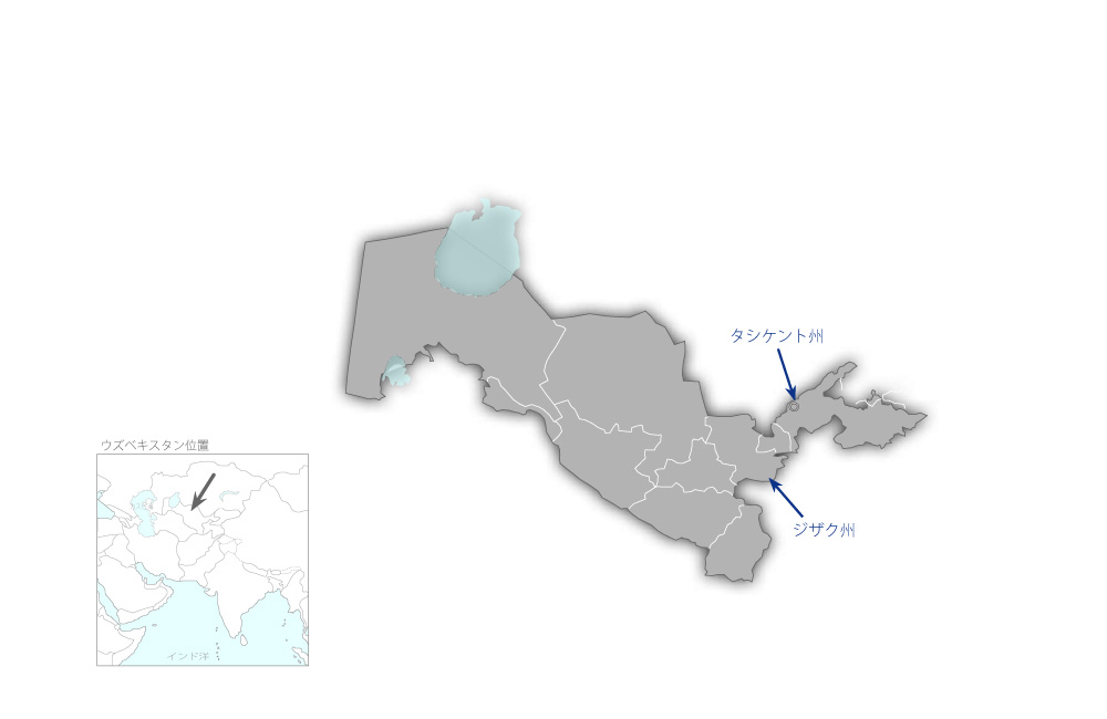 タシケント州及びジザク州一次医療改善計画の協力地域の地図