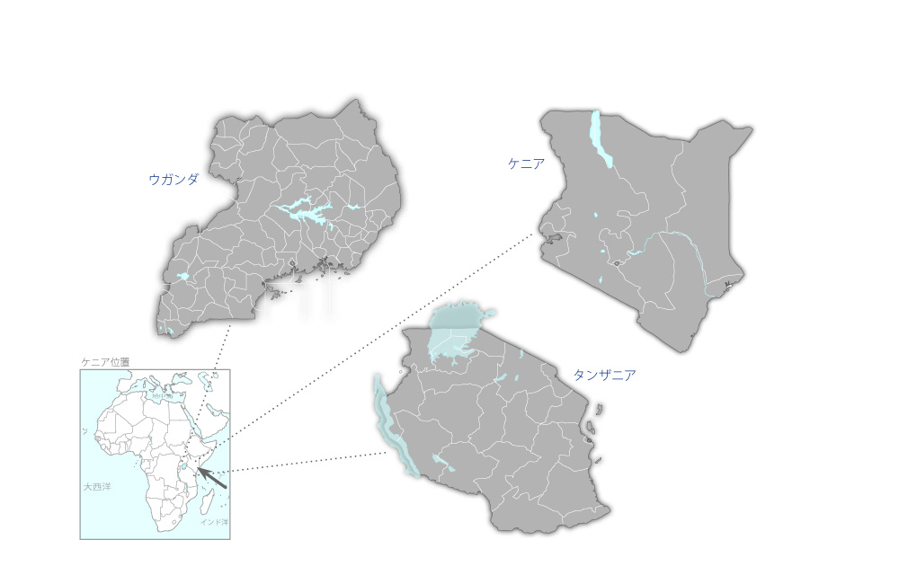 アフリカ人造り拠点フェーズ3の協力地域の地図