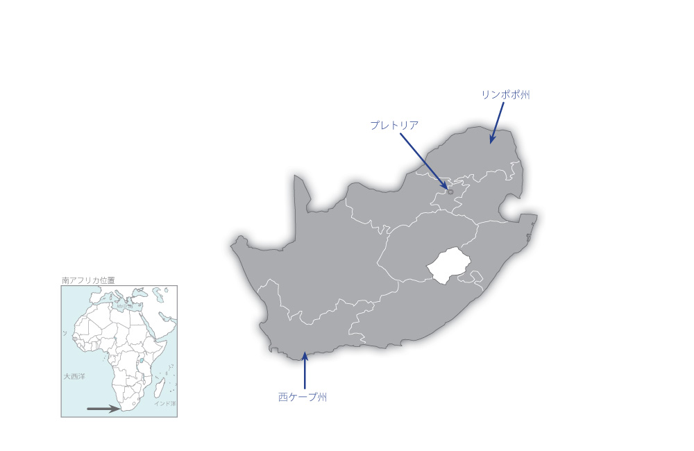 気候変動予測とアフリカ南部における応用の協力地域の地図