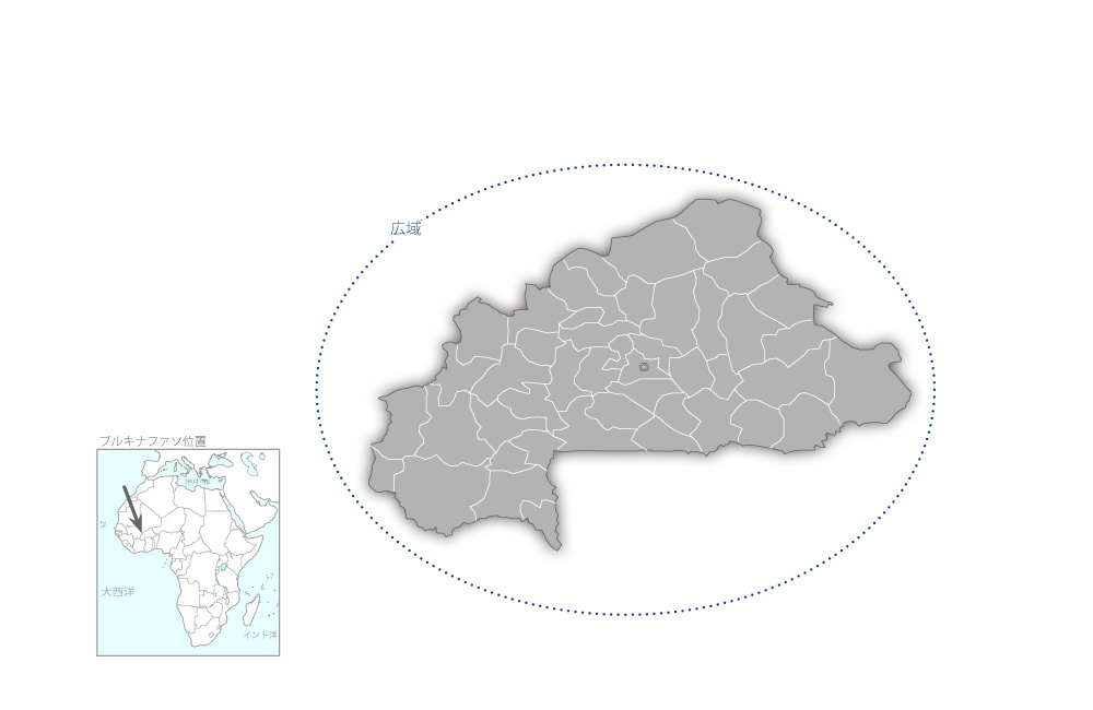 中央プラトー及び南部中央地方飲料水供給計画の協力地域の地図