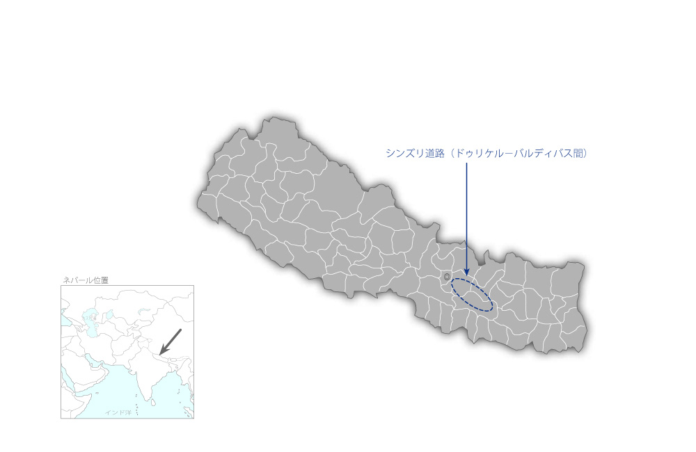 シンズリ道路維持管理運営強化プロジェクトの協力地域の地図