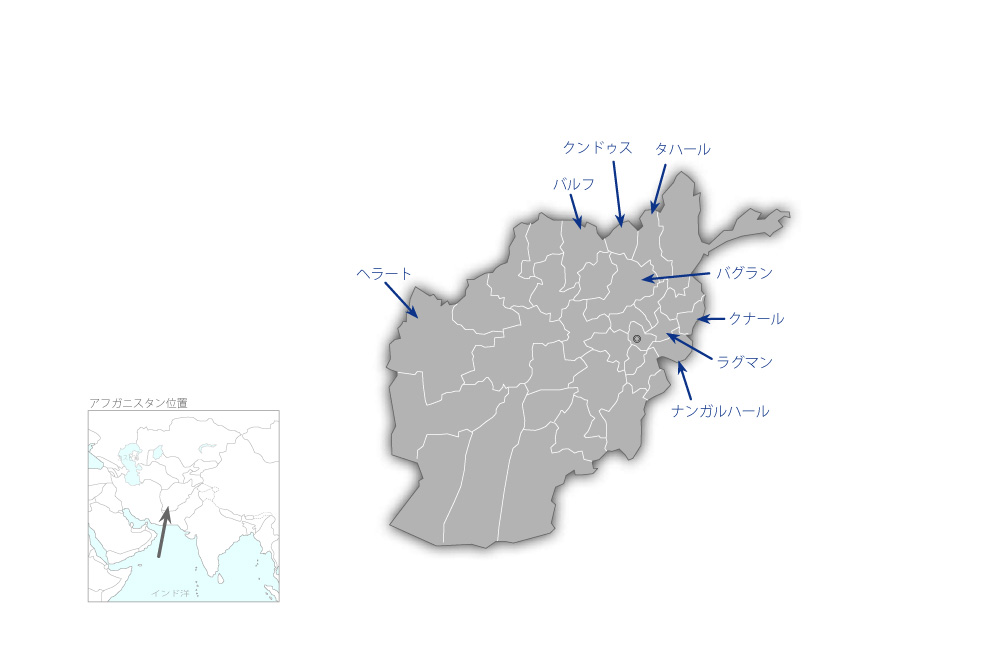 稲作振興支援プロジェクトの協力地域の地図