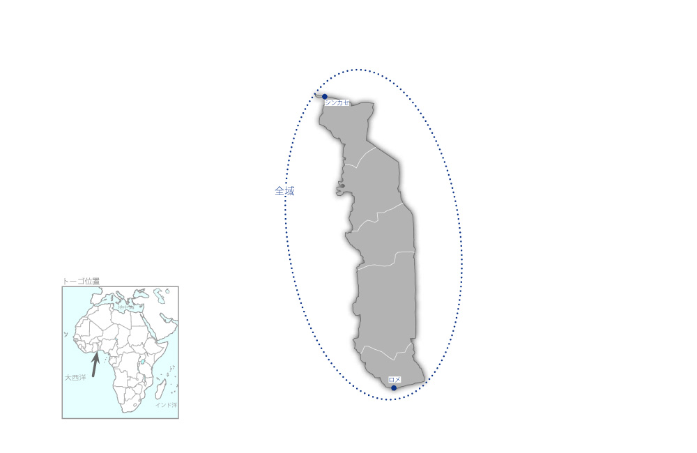 トーゴロジスティクス回廊開発・整備計画策定調査の協力地域の地図