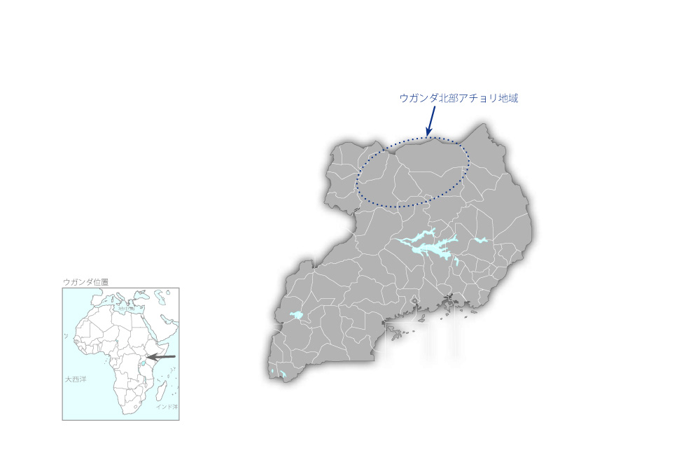 アチョリ地域国内避難民の再定住促進のための給水計画の協力地域の地図