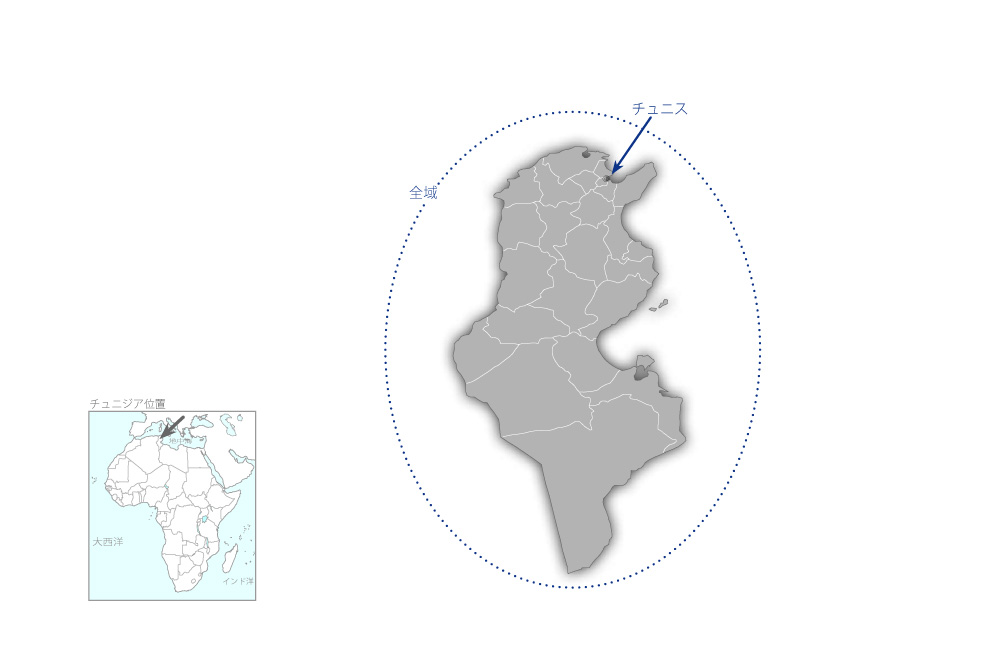 チュニジアテレビ番組ソフト整備計画の協力地域の地図