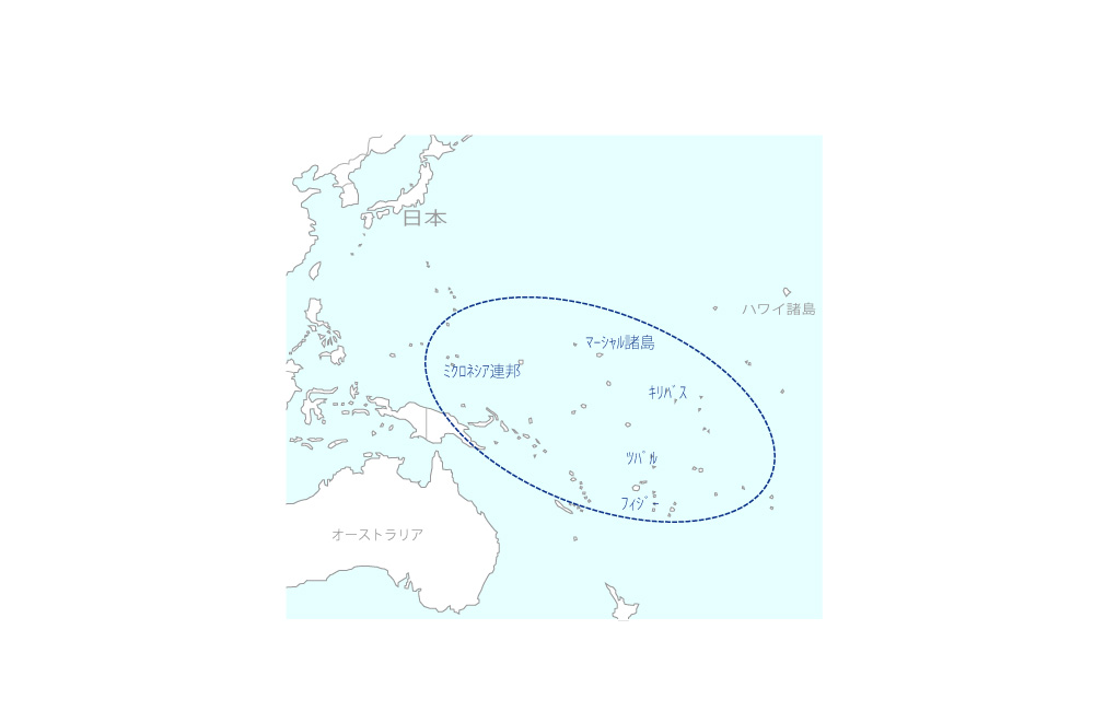 太平洋地域ハイブリッド発電システム導入プロジェクトの協力地域の地図