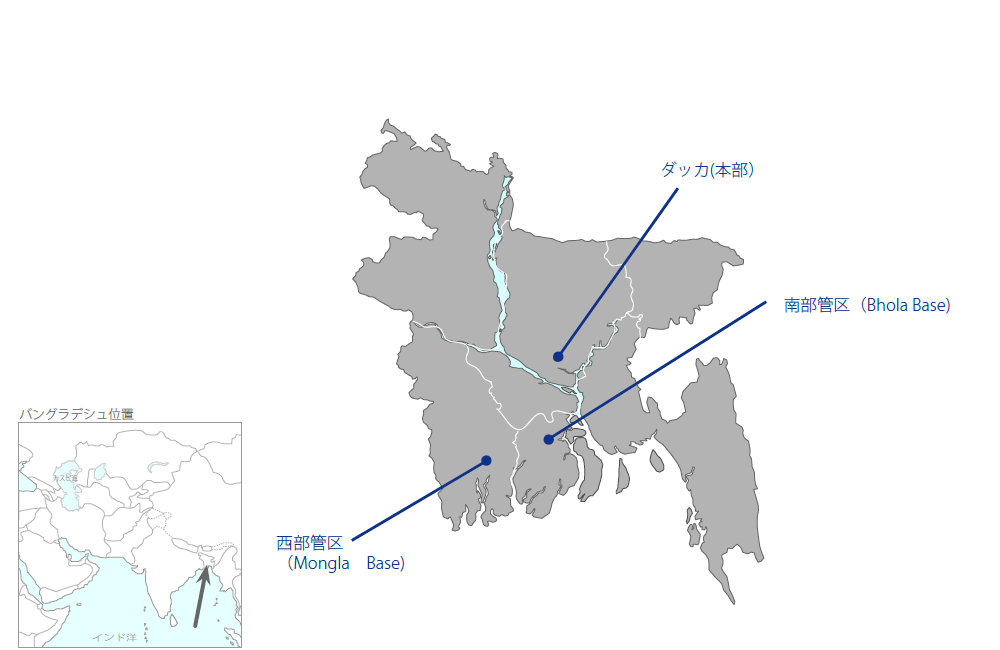 沿岸部及び内陸水域における救助能力強化計画の協力地域の地図