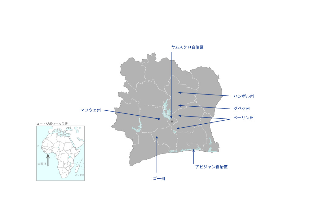 国産米振興プロジェクトフェーズ2の協力地域の地図