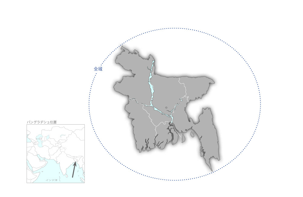 バングラデシュ食品安全庁査察・規制・調整機能強化プロジェクトの協力地域の地図