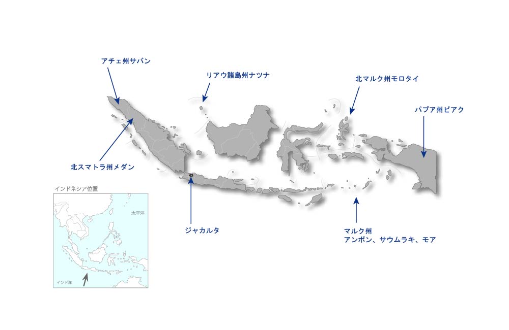 離島における持続的水産開発促進プロジェクトの協力地域の地図