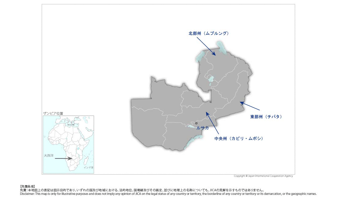 感染症対策のためのラボサーベイランス強化プロジェクトの協力地域の地図