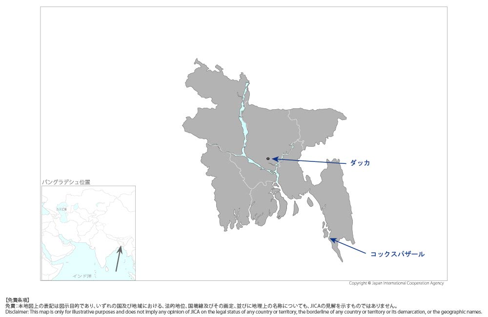 ベンガル湾沿岸地域漁村振興プロジェクト の協力地域の地図