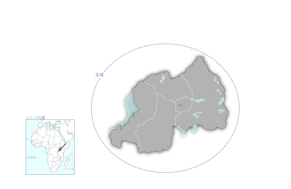 ルワンダ国コーヒーバリューチェーン強化振興プロジェクトの協力地域の地図