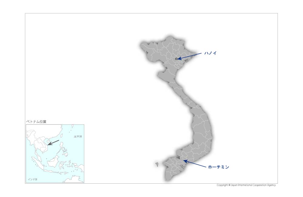ベトナム日本人材開発インスティチュート（VJCC）・ビジネス人材育成、拠点機能強化プロジェクト フェーズ 2の協力地域の地図