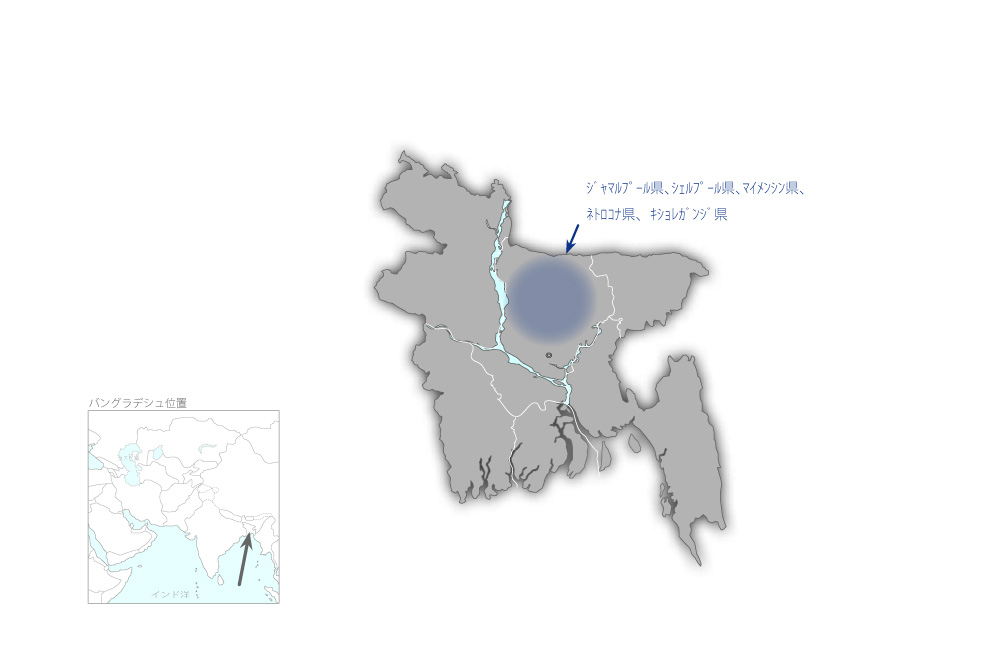 北部農村インフラ整備事業の協力地域の地図