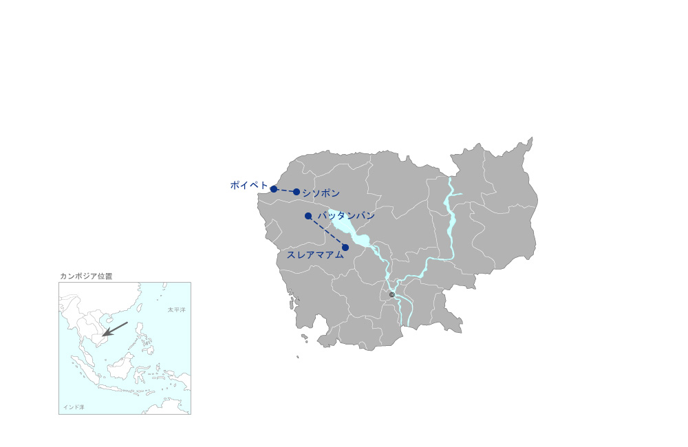 国道5号線改修事業（スレアマアム-バッタンバン間及びシソポン-ポイペト間）（第二期）の協力地域の地図