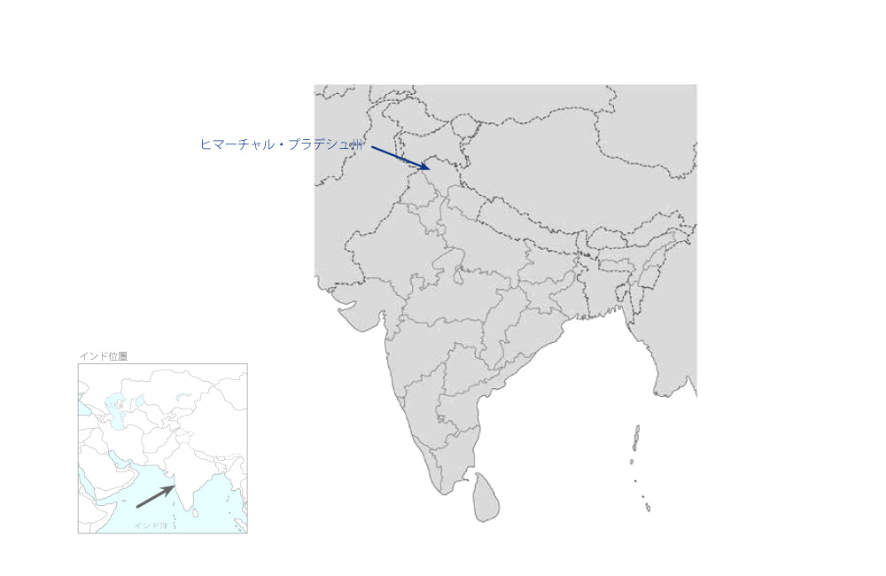 ヒマーチャル・プラデシュ州作物多様化推進事業の協力地域の地図
