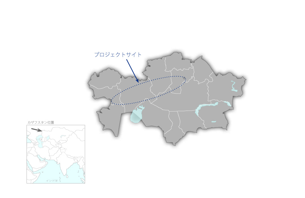 西カザフスタン道路改修事業の協力地域の地図
