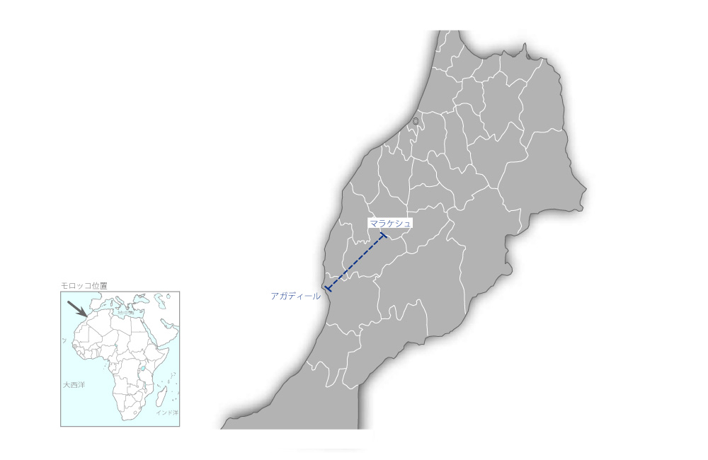 マラケシュ-アガディール間高速道路建設事業の協力地域の地図