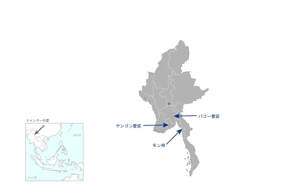 東西経済回廊幹線道路整備事業（バゴー・チャイトー間新道路）の協力地域の地図