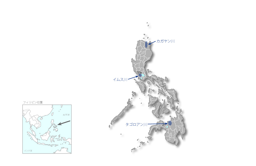洪水リスク管理事業（カガヤン川、タゴロアン川、イムス川）の協力地域の地図