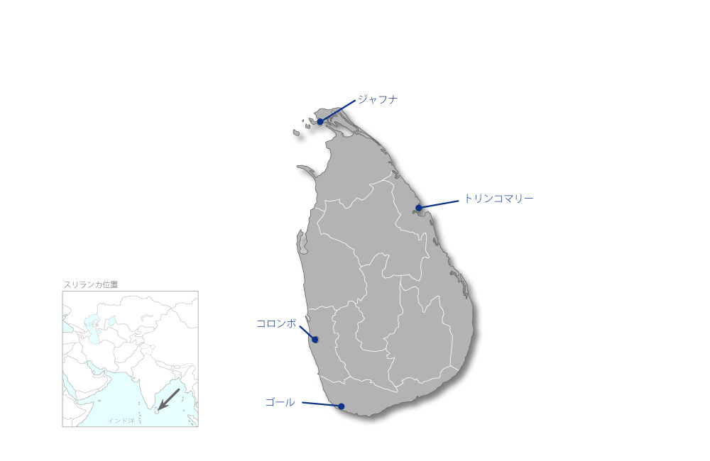 スリランカ津波被災地域復興事業の協力地域の地図