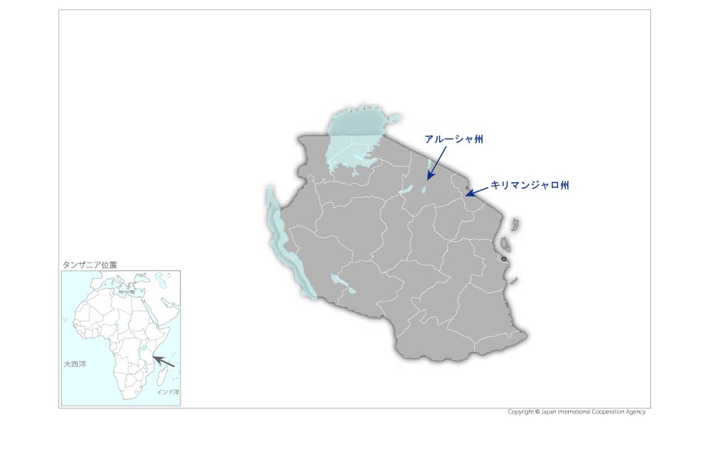 アルーシャ-ホリリ間道路改修事業の協力地域の地図