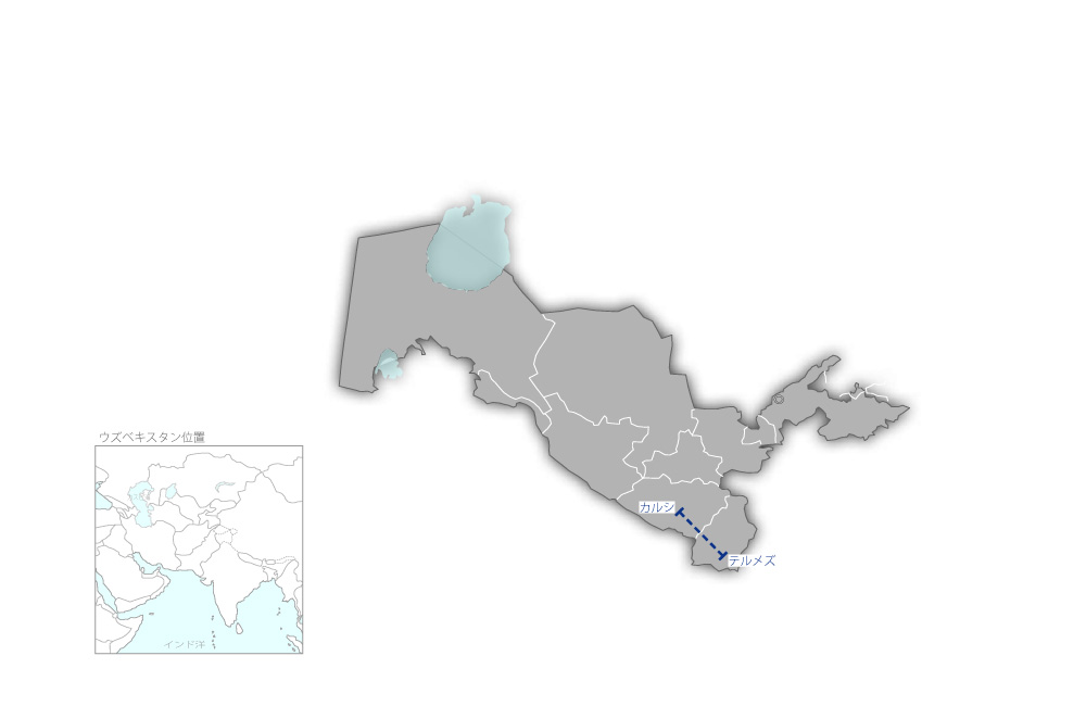 カルシ-テルメズ鉄道電化事業の協力地域の地図