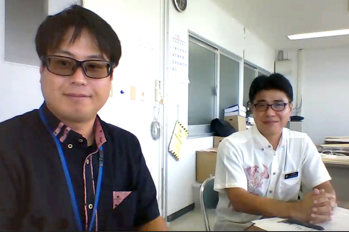 Esu Seichiro and Director Ota Naoki of the Kumejima Town Project Development Office.