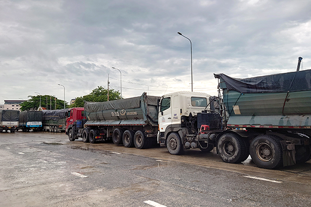 Trucks waiting at the "no man's land.”