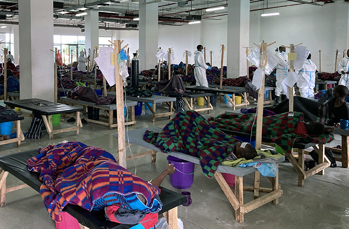 The cholera treatment center set up at the National Heroes Stadium in Lusaka. 