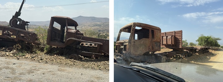 Photo: While visiting the project sites, I observed and recorded images of vehicles destroyed during the conflict.