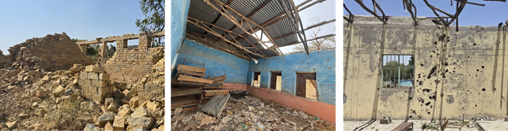 Photo: Destruction at Mai Mekden Elementary School, Shewate-Higum Elementary school, and Hagerselam primary school respectively