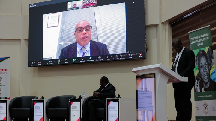 Photo:Seifudein Adem, Research Fellow, JICA Ogata Research Institute, participated online and delivered a keynote address.