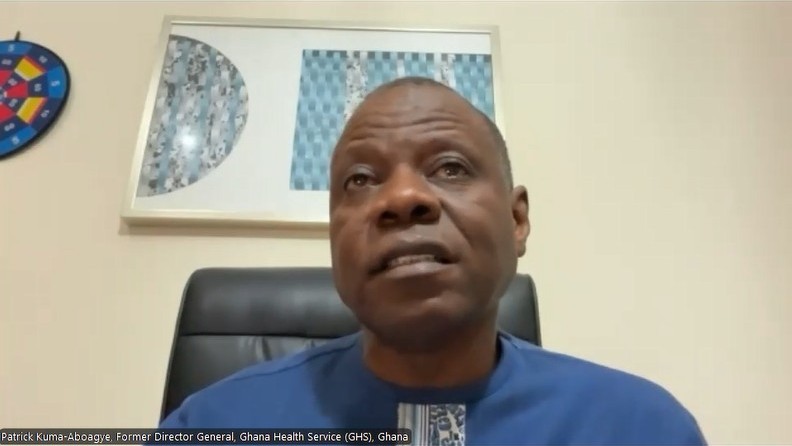 Photo: Joining online, Patrick Kuma-Aboagye, Former Director General, Ghana Health Service, takes part in the panel.