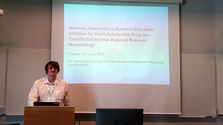 Photo: James Kaizuka, Research Fellow at the JICA Ogata Research Institute, speaks at the panel “Skills and Education for a Regional Workforce.”