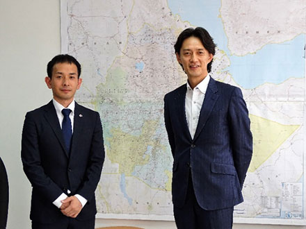 Mr. Toshiki is greeted at the airport by Mr. Aoki and Mr. Bereket who are Volunteer Coordinators at the JICA Ethiopia Office.