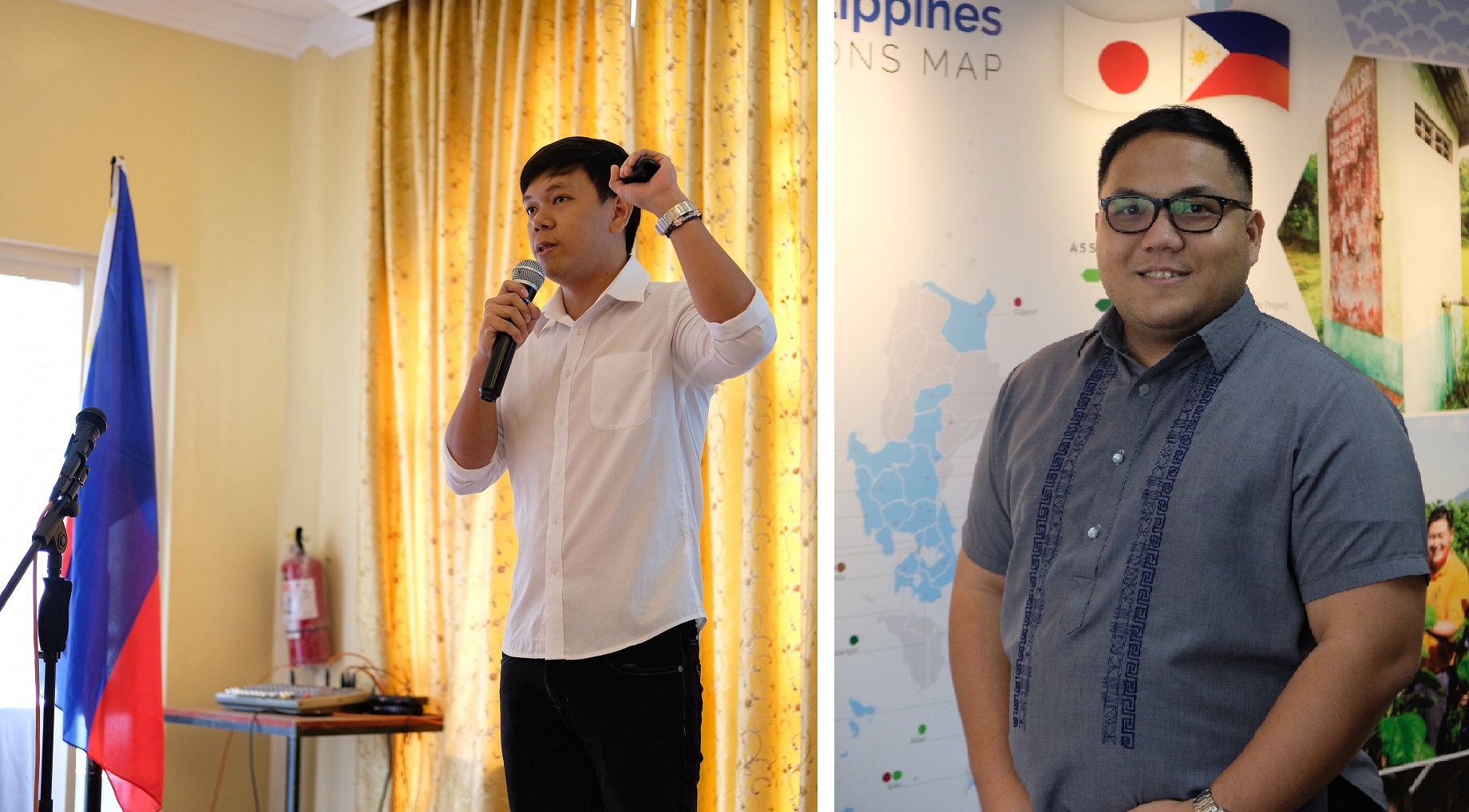 Left: Jordan Ballaran during a discussion on National Smart Grid Policy Framework and Roadmap. Right: Archibald Echano at JICA Philippines.