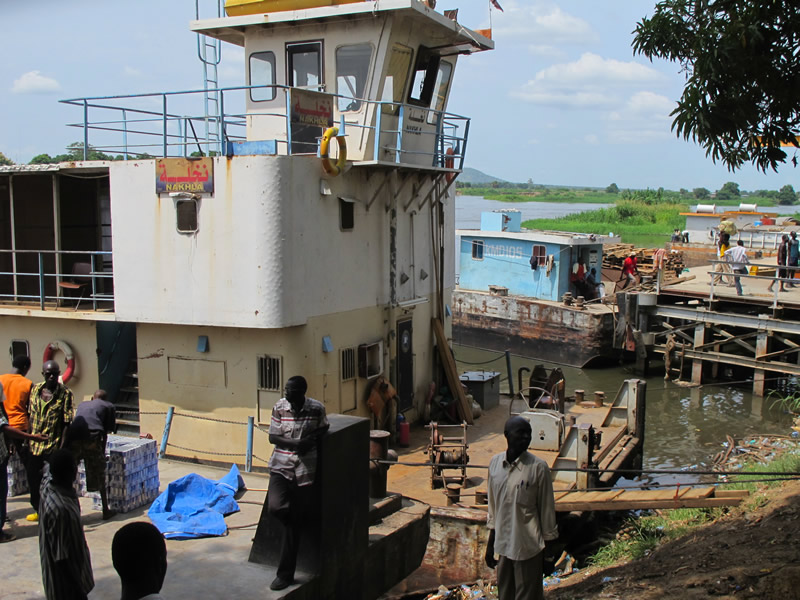 A busy waterfront scene at Juba port