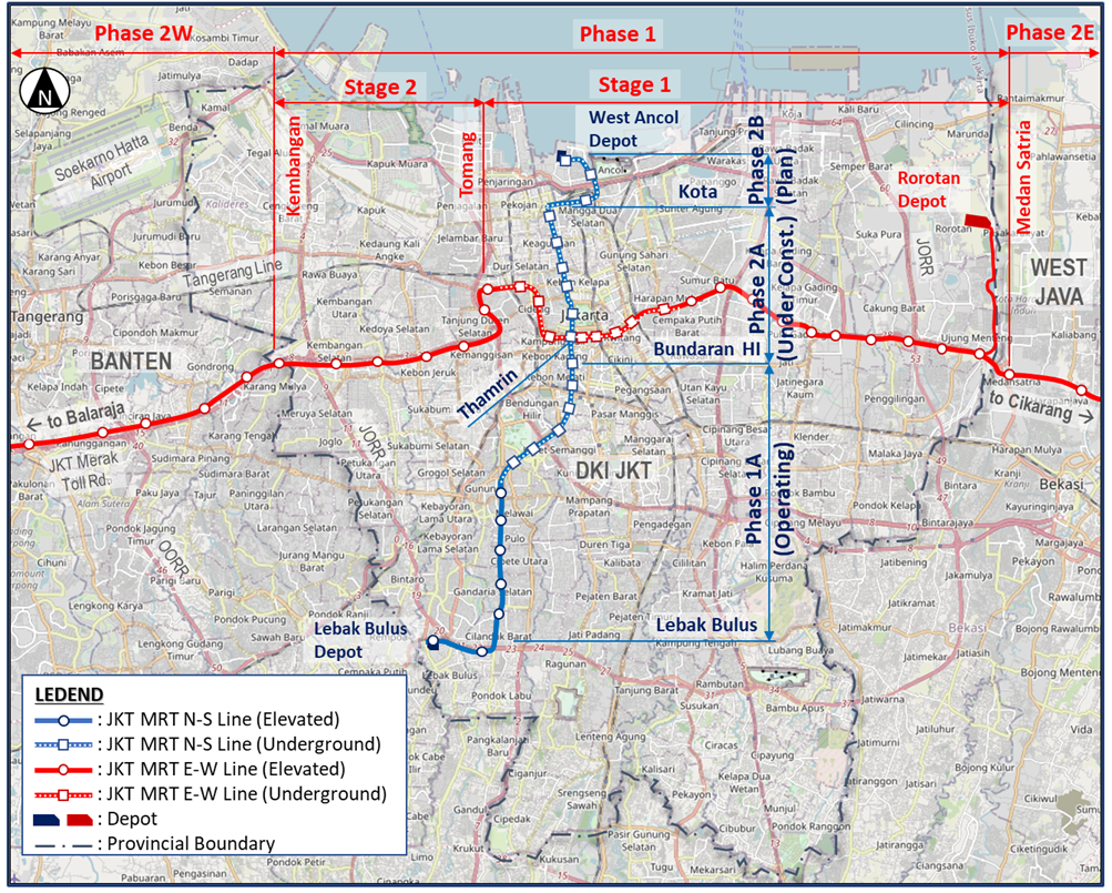 Peta lokasi rute MRT Jalur Utara-Selatan dan Jalur Timur-Barat. 