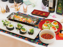 オリーブオイルを使った和食メニュー。トマトをたくさん使うチュニジアの人たち向けに、そうめんのつゆには刻んだトマトを入れた