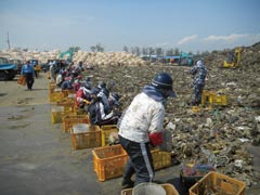 災害廃棄物の分別作業。女性や震災で失業した人たちが雇用されている（写真提供：東松島市）