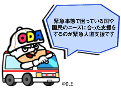 緊急事態で困っている国や国民のニーズに合った支援をするのが緊急人道支援です。